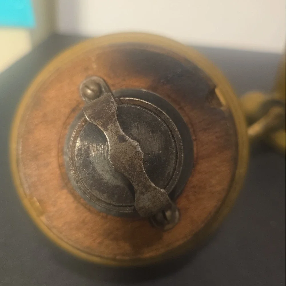 Antique F&B Tre Spade hand-crank coffee grinder with embossed three-spade logo.